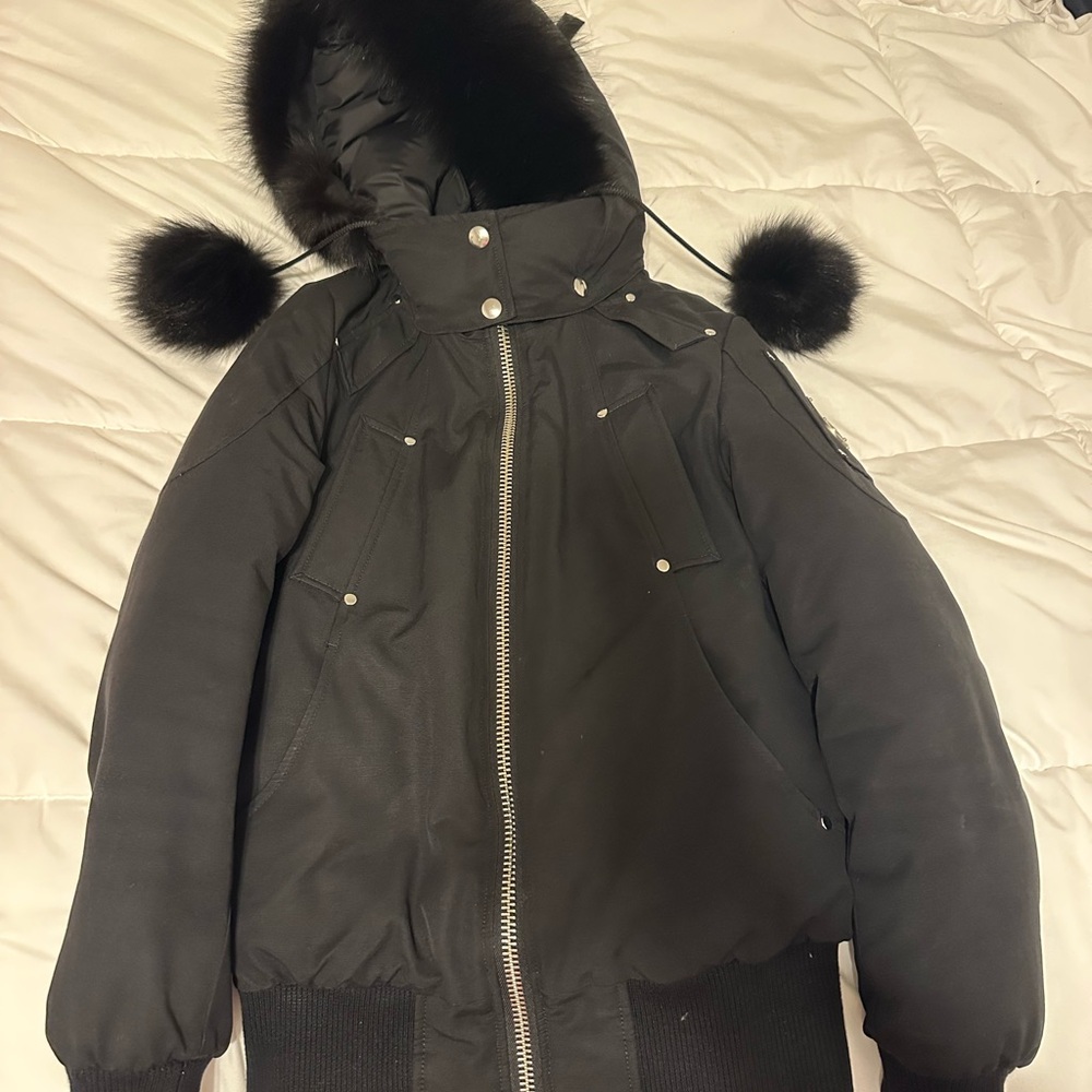 Moose Knuckles Debbie Black Puffer Jacket with Fur Hood